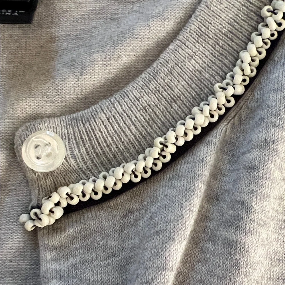 Gray J Crew Button-Up Women's Sweater w/Bead Detail on Collar